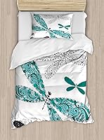 Vista 281 de Ambesonne Juego de funda de edredón de pesca, lubina de boca grande atrapando un bocado en espray de agua, imagen salvaje, juego de cama decorativo