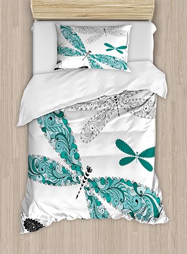 Miniatura 281 de Ambesonne Juego de funda de edredón de pesca, lubina de boca grande atrapando un bocado en espray de agua, imagen salvaje, juego de cama decorativo