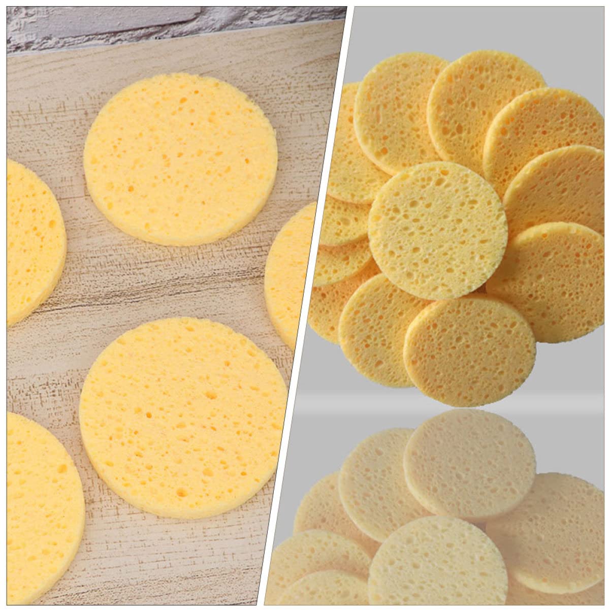 Piumini Cipria Make Up Rotondi in Cellulosa, 100 Pezzi | Gialli, per Casa e Salone, Effetto Naturale, Presa della Polvere, Spugnette Viso