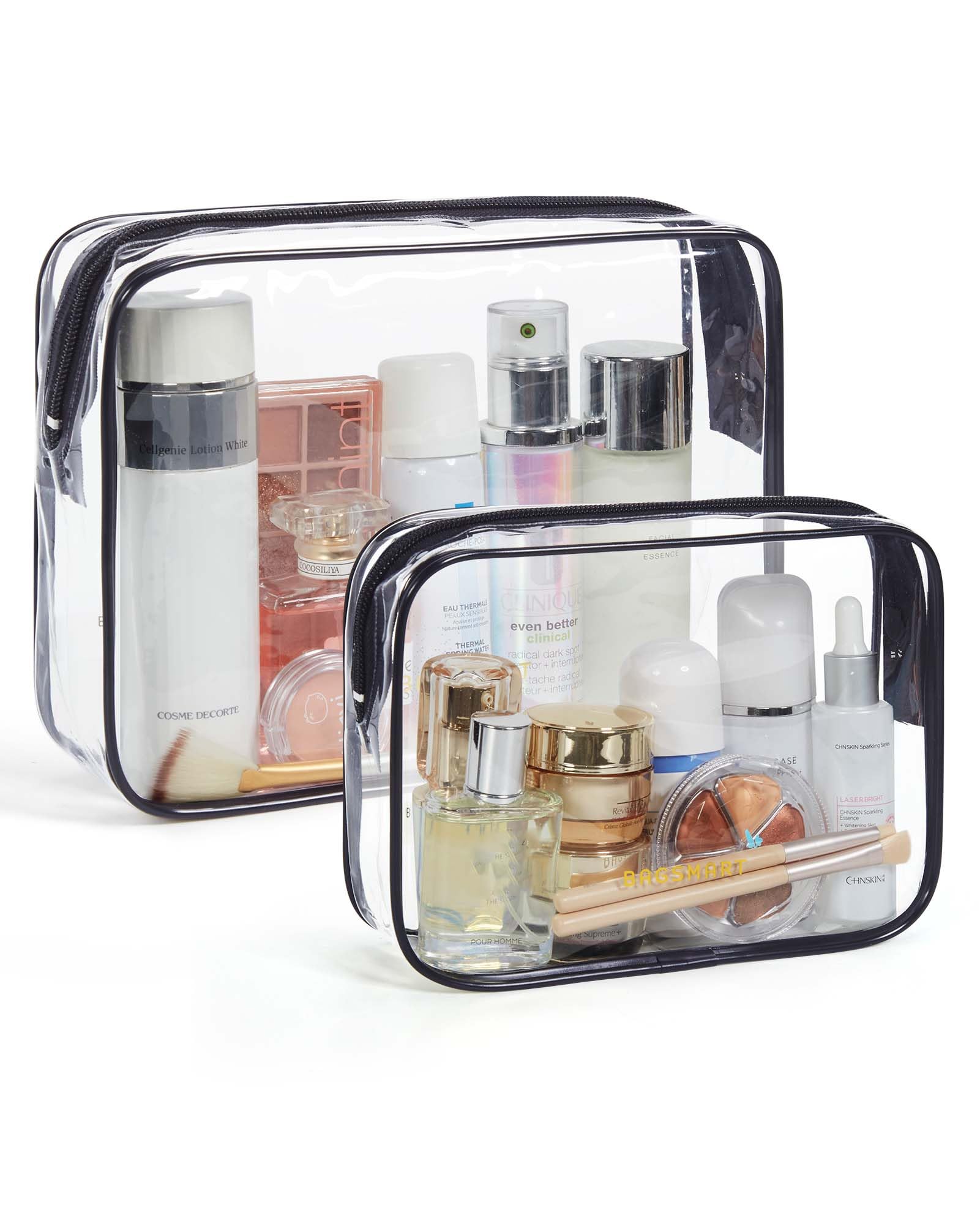 BAGSMART Clear Toiletry Bag, 2 Packs Waterproof Travel Makeup Cosmetic Organiser TSA Approved Airport Security Liquids Bags,Travel Essential for Toiletries, Black — view 9