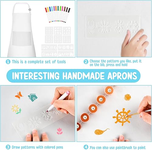 Miniatura 4 de Morcheiong Paquete de 61224 delantales ajustables para niños, con bolígrafo de colores y plantilla de manualidades, delantal de pintura para niños,
