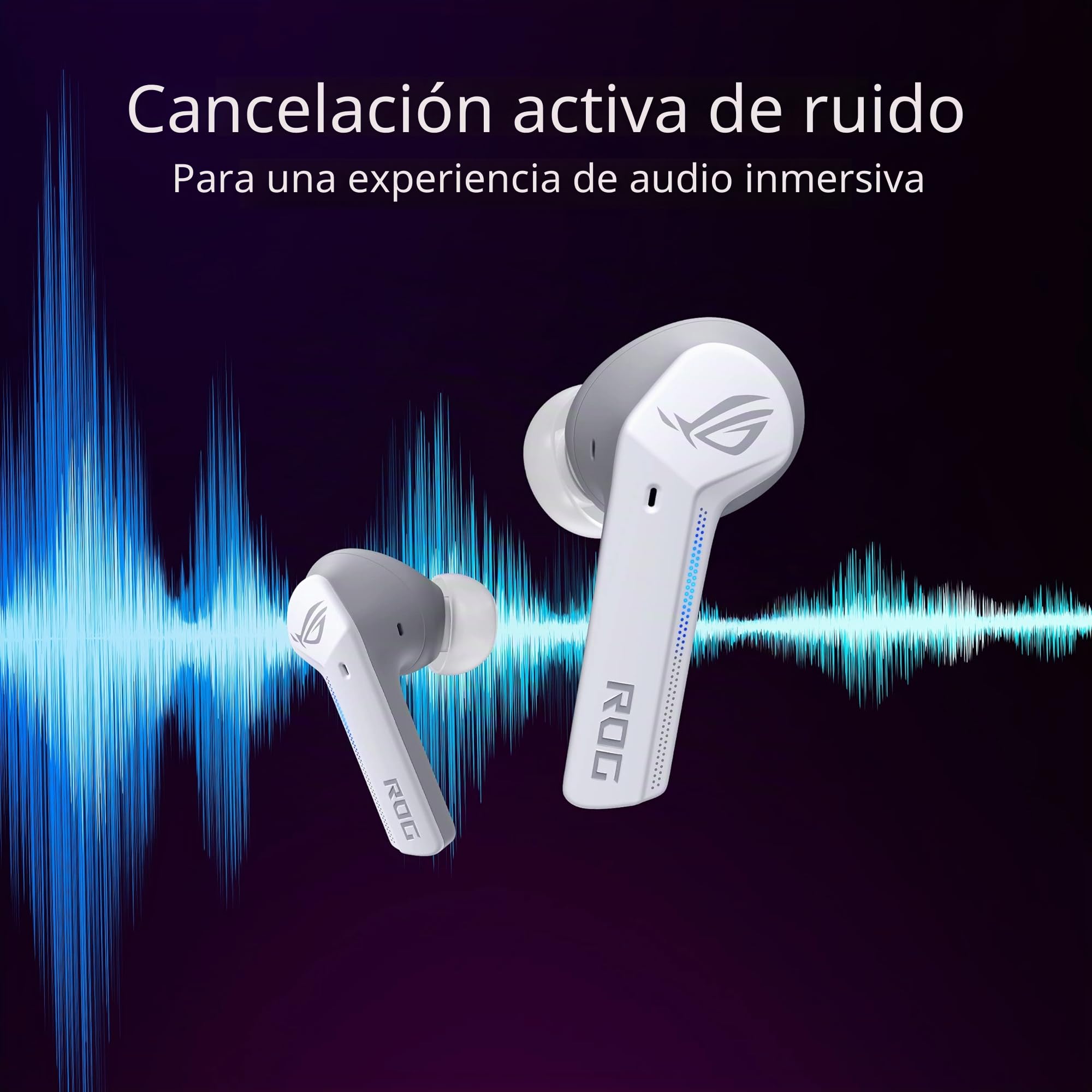 ASUS ROG Cetra True Wireless - Auriculares intraurales Gaming (Bluetooth de baja latencia, cancelación de ruido activa, batería de hasta 27h, resistencia al agua IPX4, carga inalámbrica), Blanco lunar