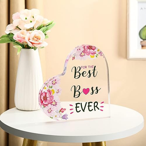 Miniatura 3 de Regalos de corazón de acrílico para mujeres, los mejores regalos para jefes, el mejor jefe de la historia, para el día del jefe, cumpleaños,