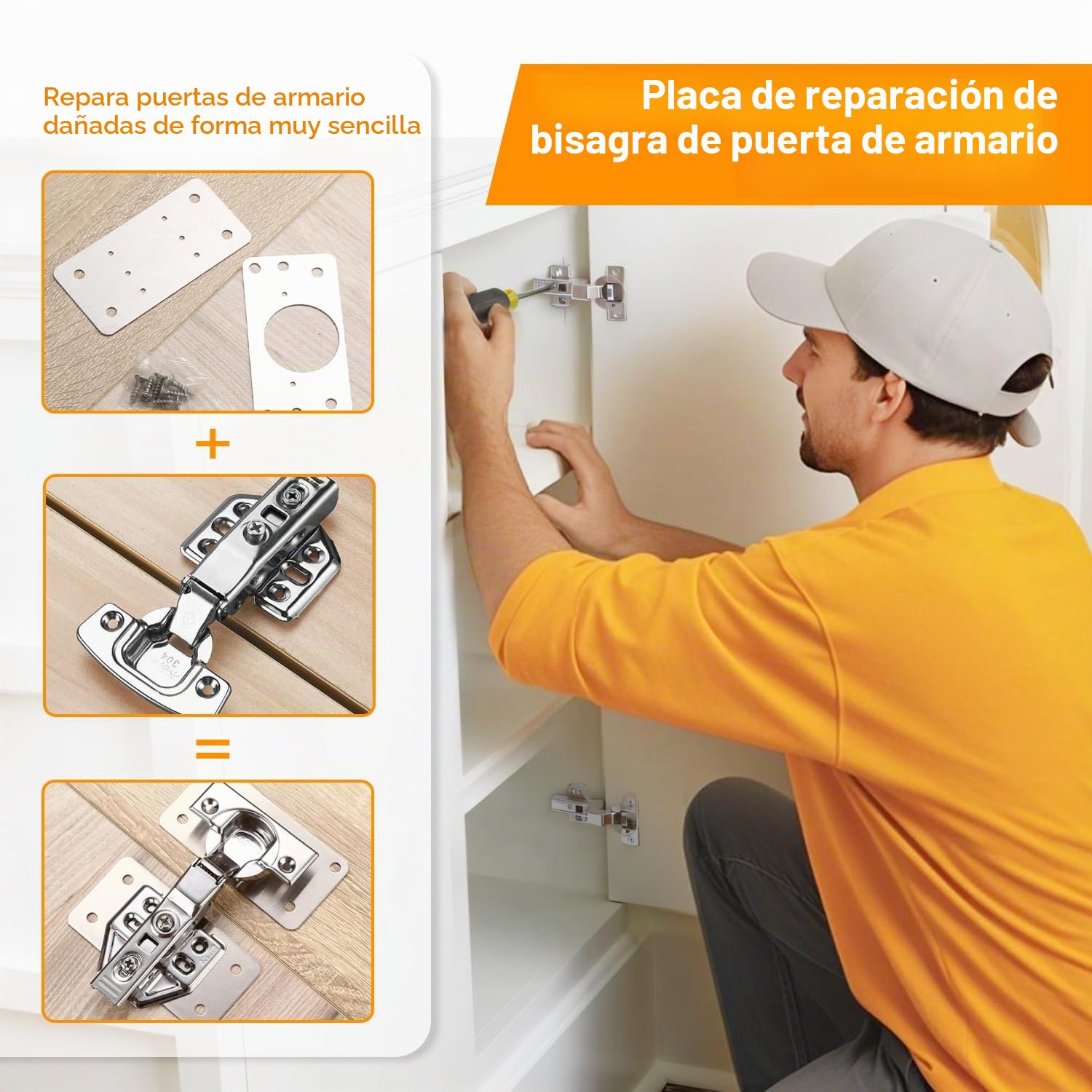 12 Bisagras de Reparación que Incluyen 4 Bisagra y 8 Placa Reparación Bisagra son Adecuadas para Reparar Bisagras Puertas Cocina Bisagras Armario y Otras Cosas