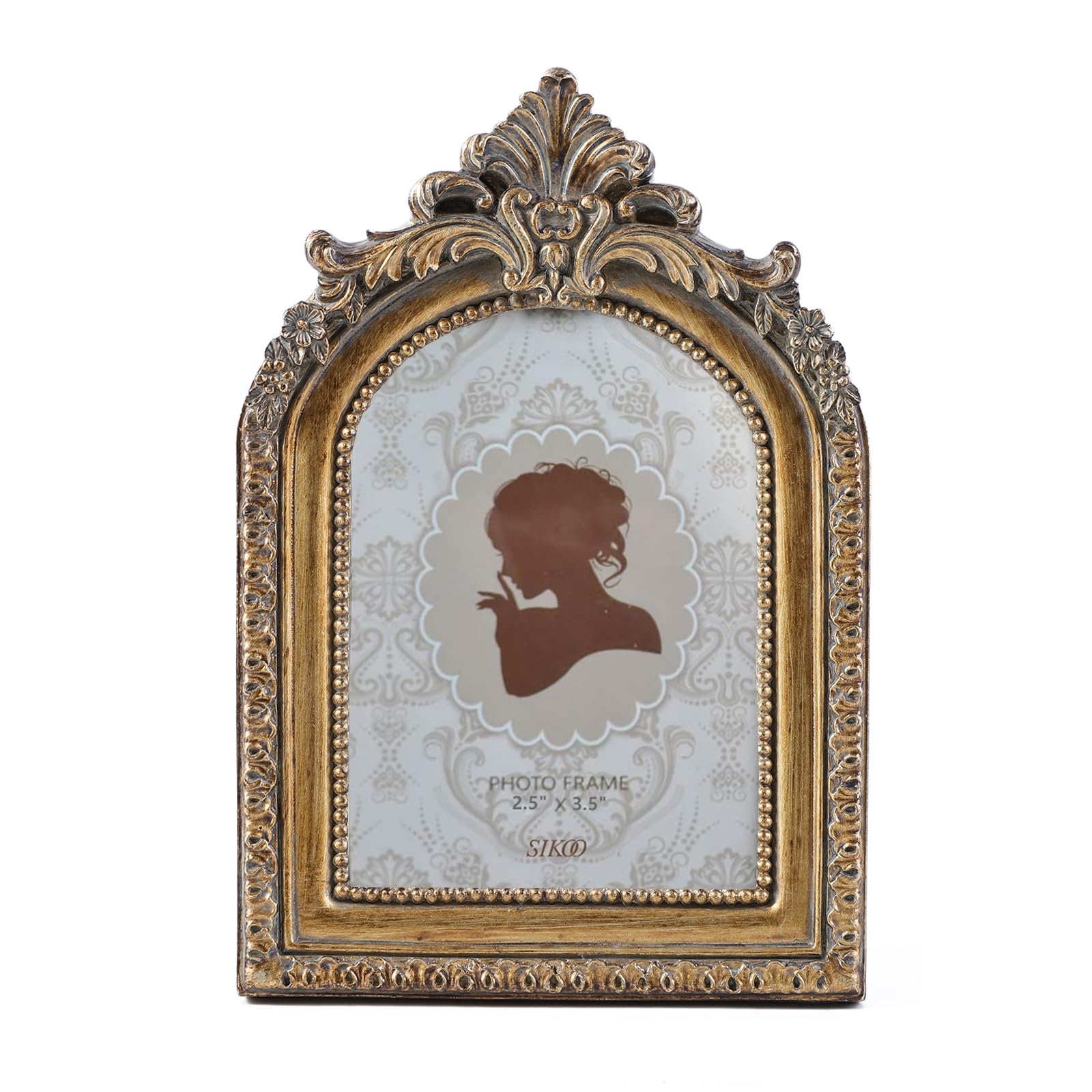 SIKOO Vintage Mini 2.5 × 3.5 Picture Frame Antique Small Ornate Table Top Wall Mounting Photo Frame with High Definition Glass Front for Home Decor, Photo Gallery, Art,Bronze Gold (2.5x3.5)