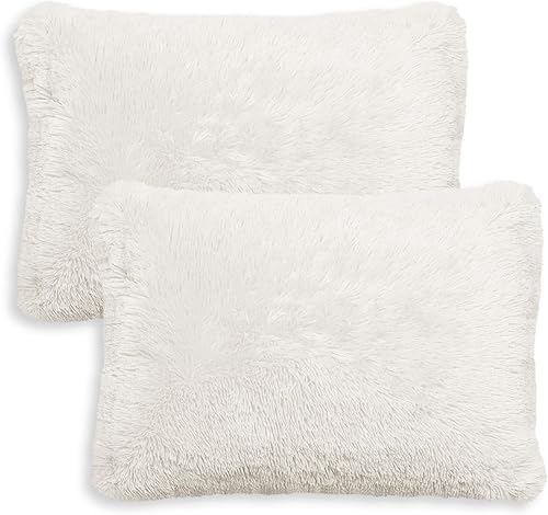 Sweet Jojo Designs - Juego de 2 fundas de almohada de felpa de piel sintética de color blanco hueso, color crema, tamaño Queen, color marfil, suave,