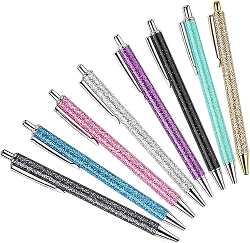 Miniatura 7 de YOUMI 8 Pcs Retractable Ballpoint PenPretty Bling Metal Writing PensBlack Ink Medium Point 1.0 mm Gift Pens, Cute Journaling Pens Office Supplies