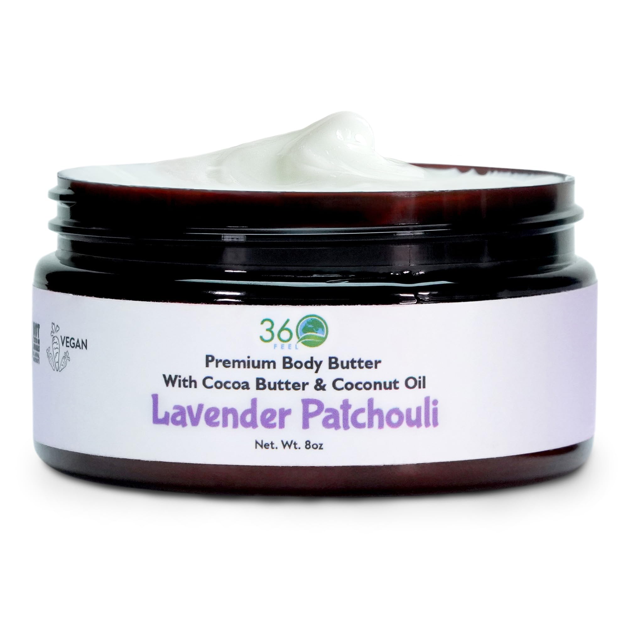 Lavender Patchouli - Moisturizing Body Butter With Cocoa Butter and Coconut Oil 8 Fl Oz - Hydrating Moisturizer with Pure Jojoba Oil and Cocoa Butter for Nourishing Essential Body Care, Cream