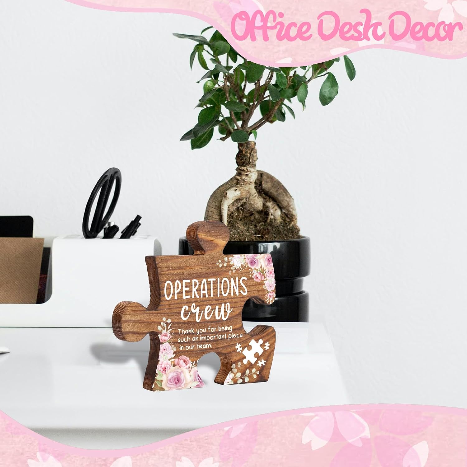Floral Style Wooden Puzzle Piece Ornament, Thank You Keepsake Gift for Operations Team, Motivational Desk Decor for Operations Staff, Ideal for Office, Celebration, 5.5x5.2 Inch, HPT12 image 4
