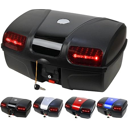 Amazon Co Jp Ag 86 容量47l リアボックス ブラック 着脱も簡単 オシャレなデザインで頑丈 大容量 汎用タイプ キャリア取付用 Ledストップランプ 背もたれパット 付き バイク バイクボックス パニアケース トップケース リアケーストップケースバイク トップボックス