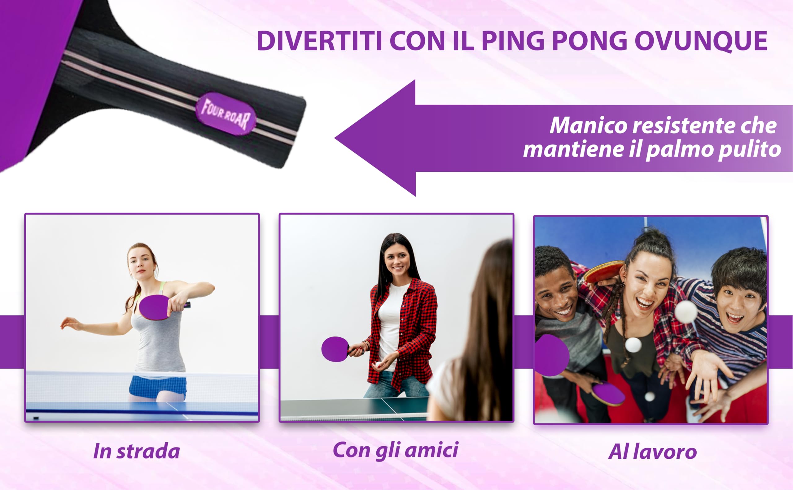 Racchetta da Ping Pong Viola con 7 Strati | Racchette Ping Pong per Giocatori di Tutti i Livelli | Include 1 Custodia e 1 Pallina