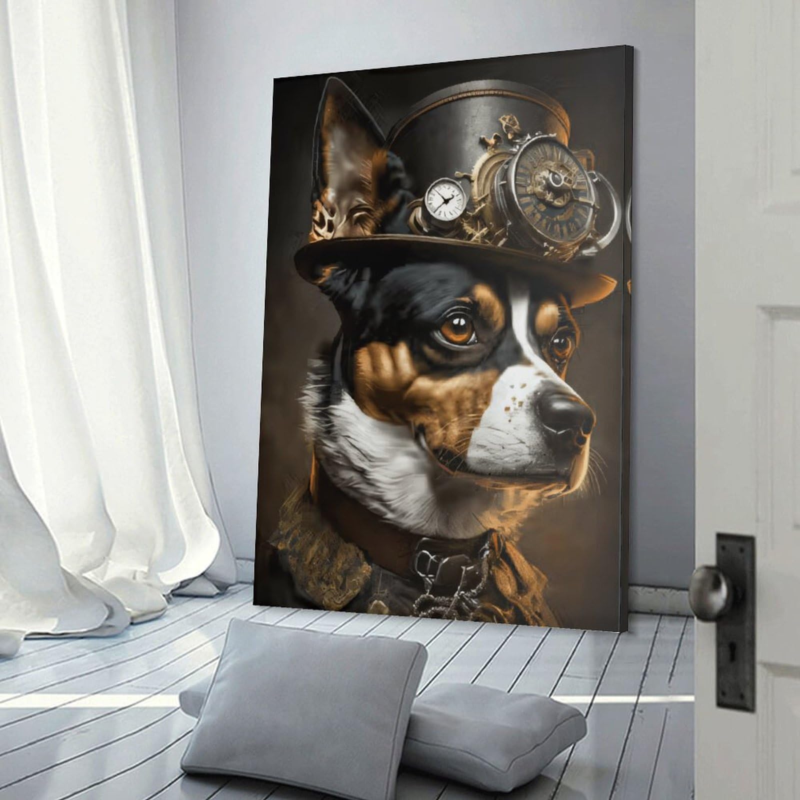 Junmoney Frame-Style-21 Wall Picture Print Steampunk Dog Art Print, 20X30inch(50X75cm), For Living Room, Lounge Or Sitting Room, Modern Wall Decor For Cosy Interiors
