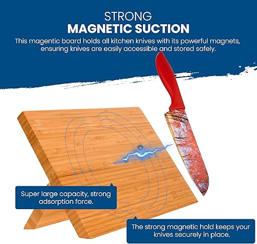 Miniatura 4 de Chef's Vision Bloque magnético para cuchillos, bambú, elegante soporte magnético para cuchillos de cocina, elegante exhibición de cuchillos de pie,