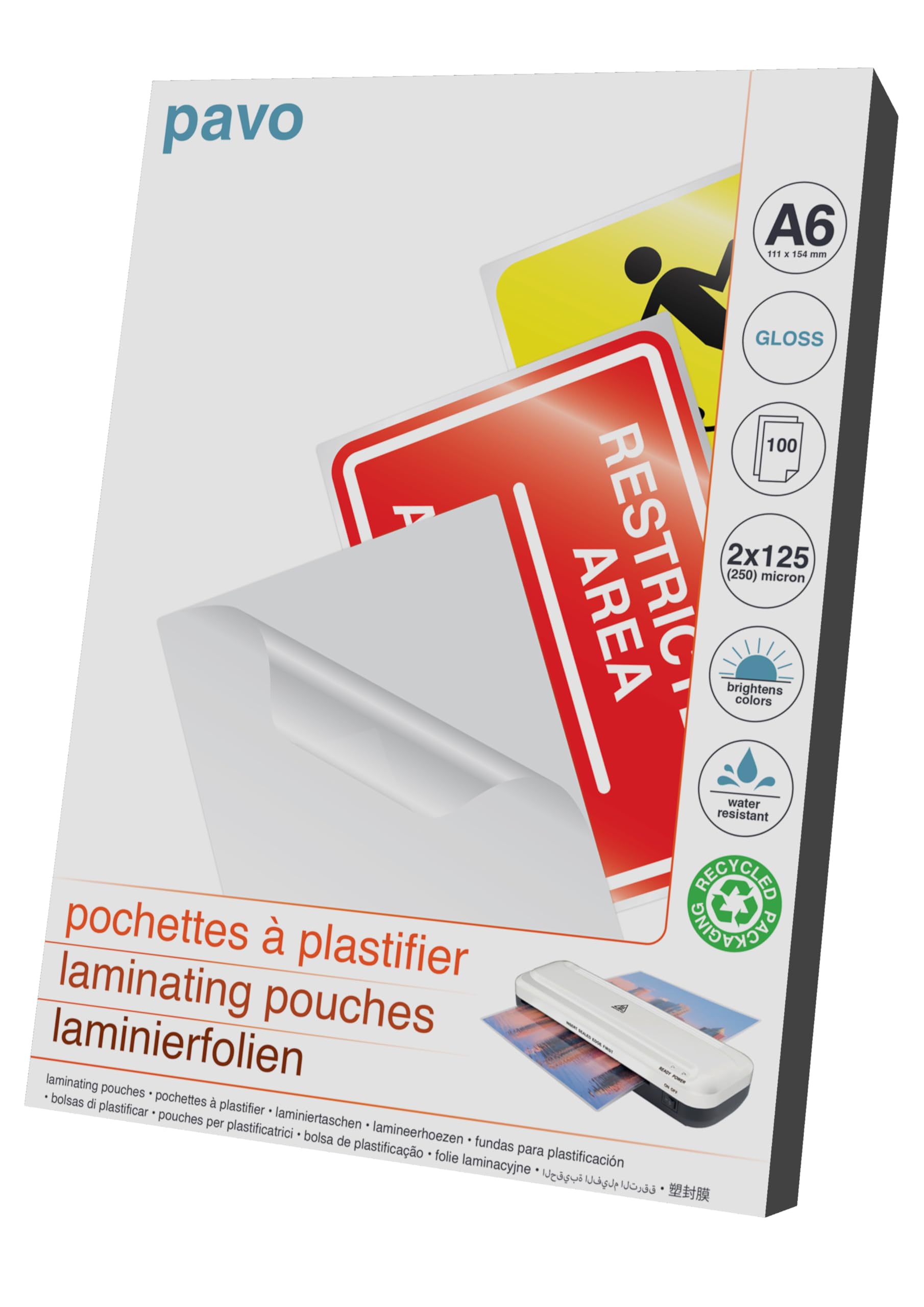 Pavo - Laminating Pouches A6 2x125 mic, Pack of 100 - Gloss