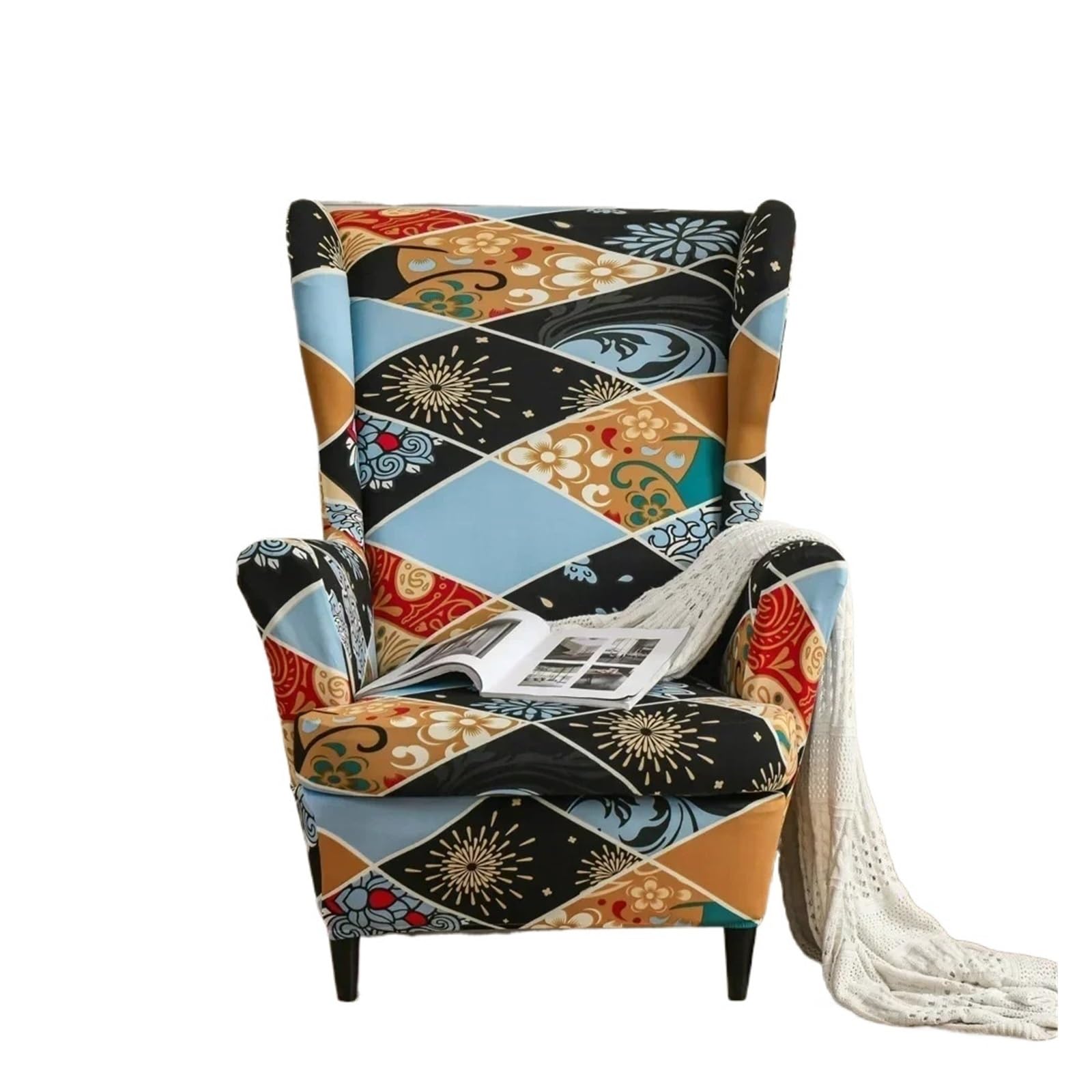 GCYEIDMA Wing Chair Slipcover Flower Wing Chair Cover Stretch Armchair Covers Removable Relax Sofa Slipcovers(Style-10)