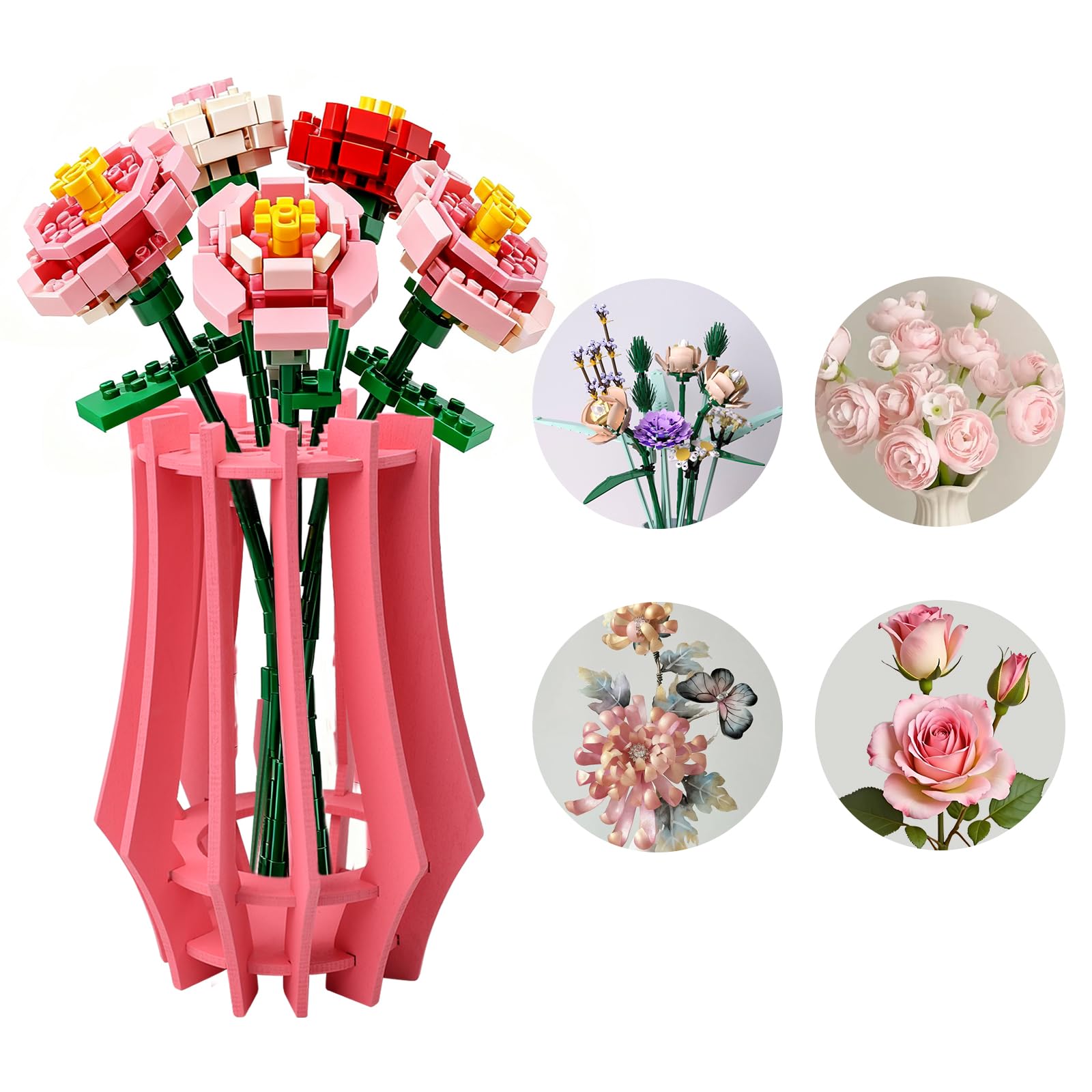 Jarrón para jarrón de bloques de construcción, ramo de madera 3D para ramo de flores, jarrón de rompecabezas 3D para flores de 18 cm/7 pulgadas, florero de madera para ramo, para niños, manualidades