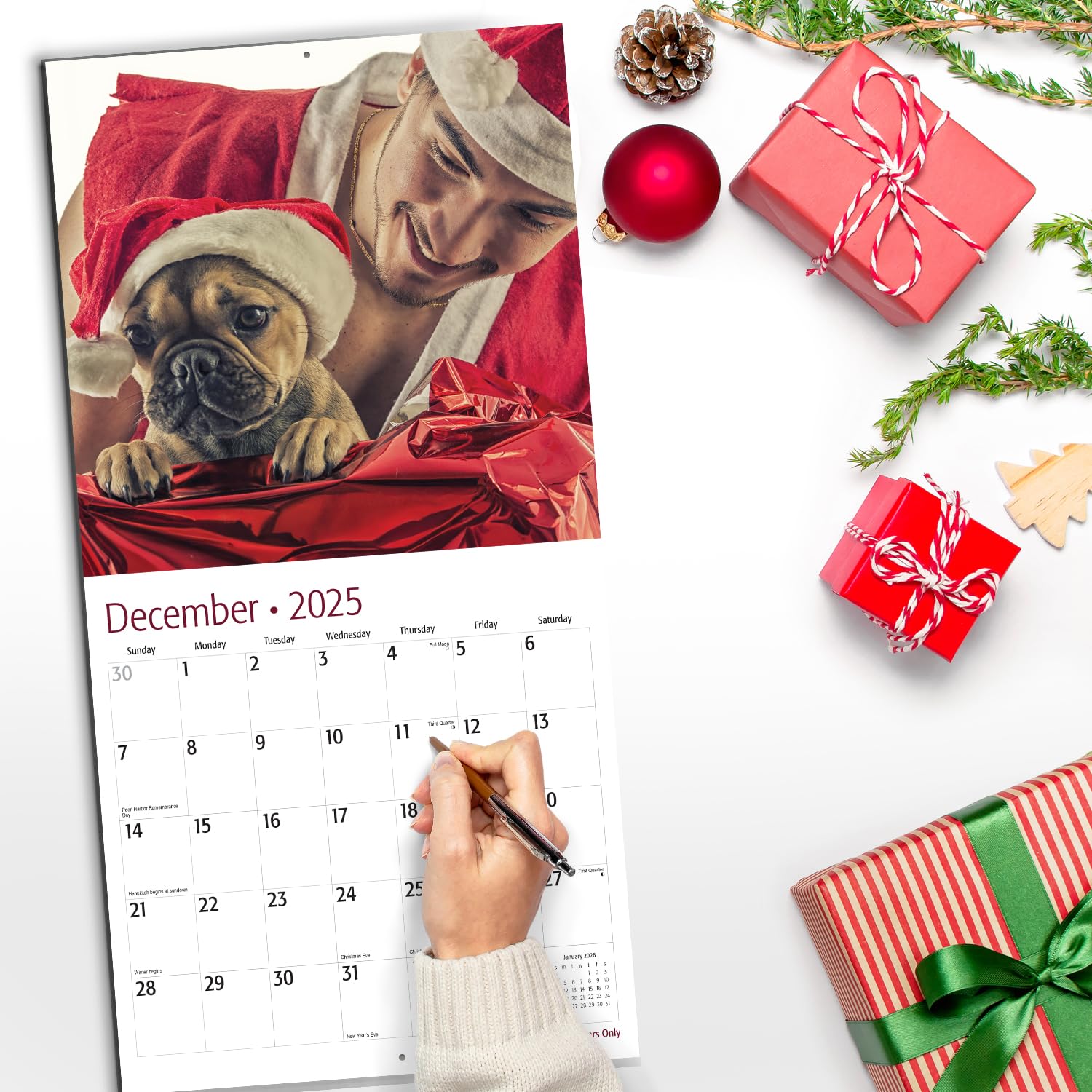 RED EMBER Calendario mensual de pared colgante 2025 para amantes de los perros, abierto de 12 x 24 pulgadas, papel grueso y resistente, regalo