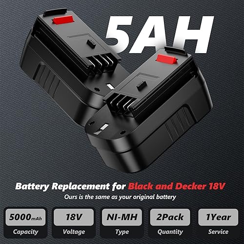 Miniatura 2 de Bonadget 244760-00 Batería Ni-Mh 5.0Ah 18V para Black and Decker 18V Batería Reemplazo HPB18 HPB18-OPE 244760-00 A1718 FS18FL FSB18 para Black &