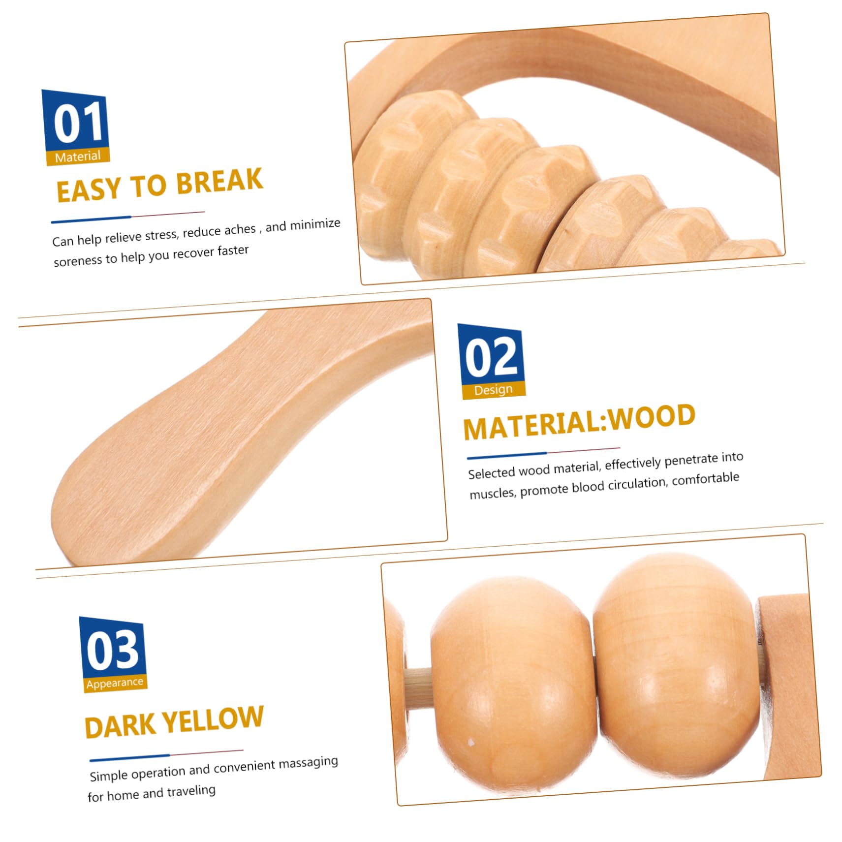 VALICLUD Rodillo de Masaje Manual de Madera para Piernas y Espalda, Fácil de Sujetar, 2 Piezas, Adecuado para Aliviar la Hinchazón y Usar mientras Escuchas Música