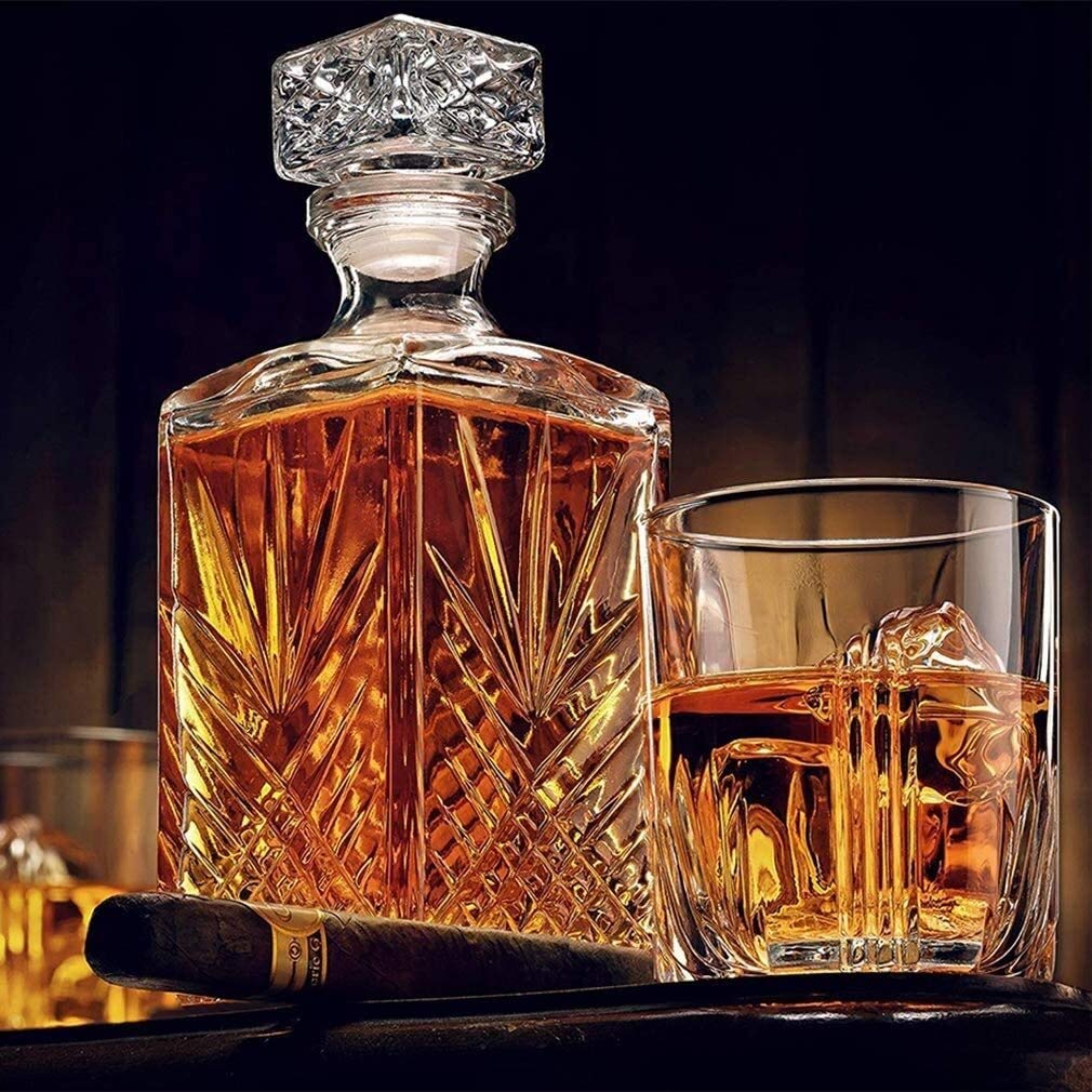 decantador de whisky Set de regalo de decantador de whisky de 5 piezas, decantador de cristal con 4 vasos de whisky, para vino, decantador de whisky, decantador de licor, decantadores de licor
