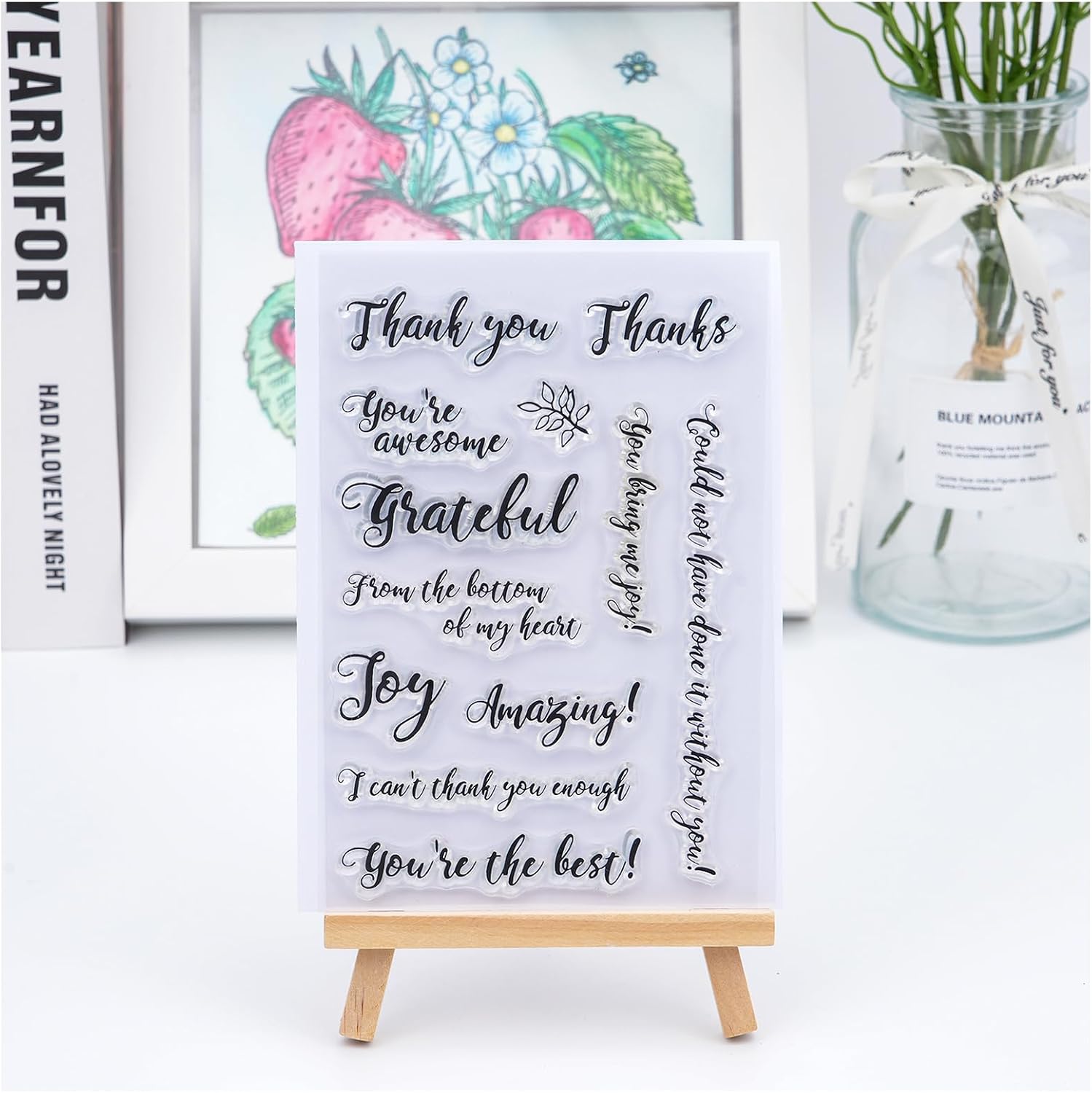Briartw Thank You Sentiment Clear Stamp Set, 12 Pcs Transparent Stamps for Greeting Cards, Journaling, Gifts, with Grateful You're The Best I Can't Thank You Enough Sentiments