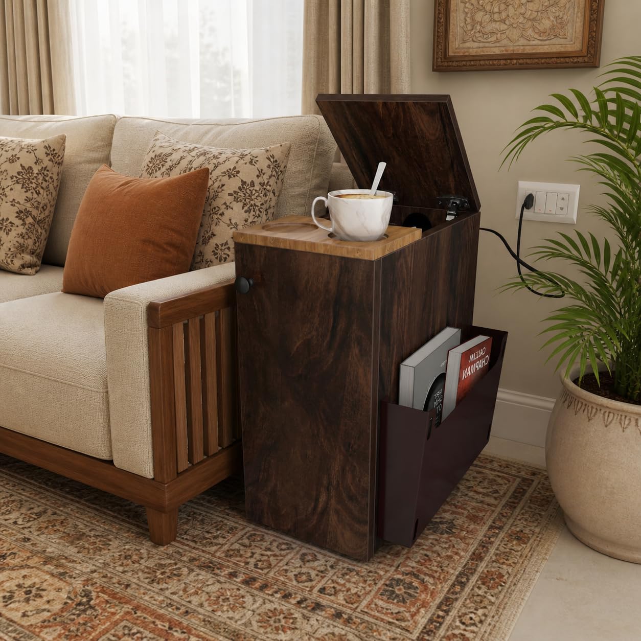 Studio Kook SEZ Sofa Mate Left Side Table (Engineered Wood,Junglewood, Matte Finish)-image-18