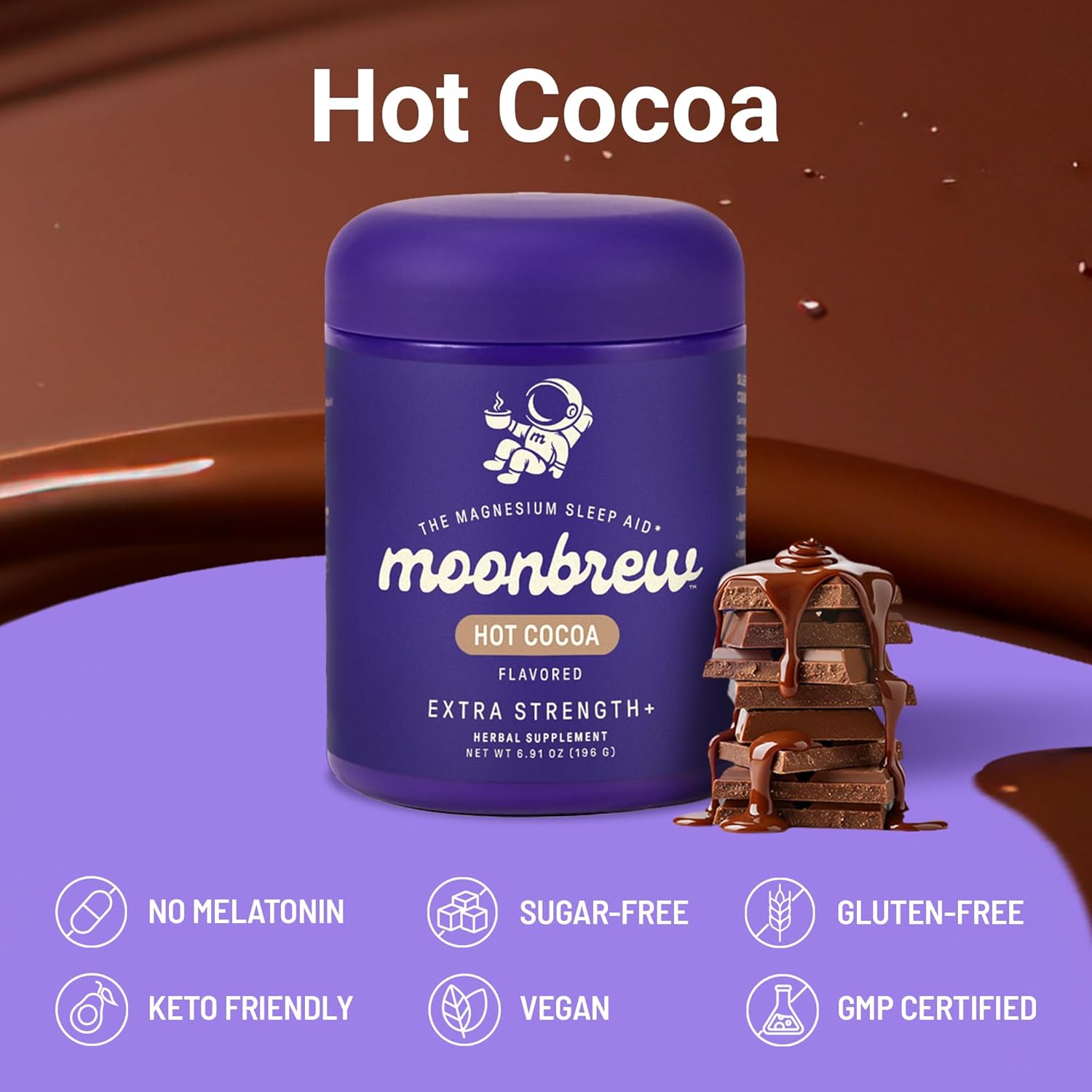 MoonBrew Nighttime Extra Strength Magnesium Hot Cocoa, Natural Sleep Aid Drink Mix for Adults - Calming Melatonin-Free Sleep Support - Hot Chocolate Powder with L-Theanine, Chamomile & Zinc Glycinate - Image 5