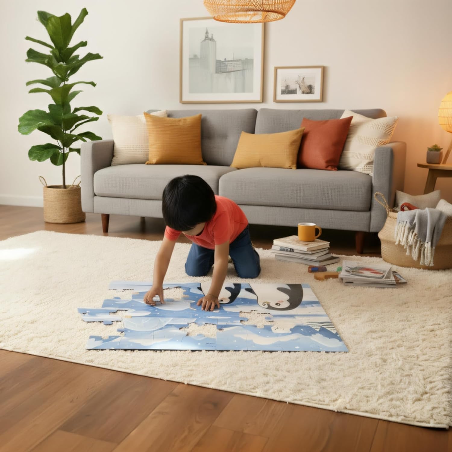 Arctic Animals Jumbo Floor Puzzle for Toddlers & Kids - Penguins, Polar Bear, Narwhal, Winter Ocean Scene - 48 Large Pieces, 3 x 2 Feet - Tot Dojo