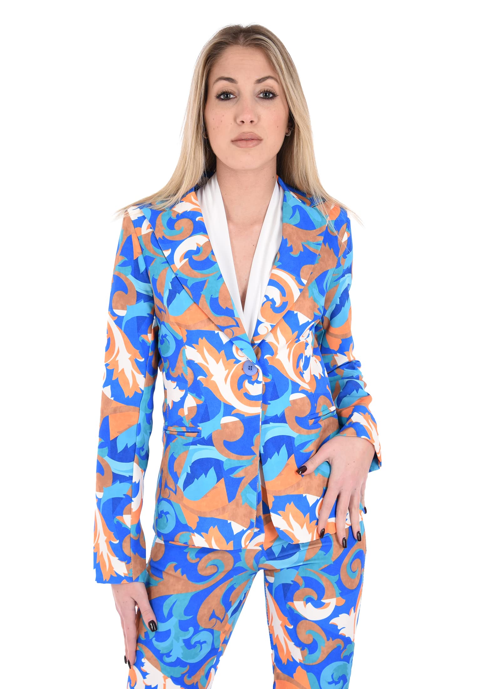 Marynarka Damska elegancka kurtka z kolorową świnią Sartorial Made in Italy, niebieski, L