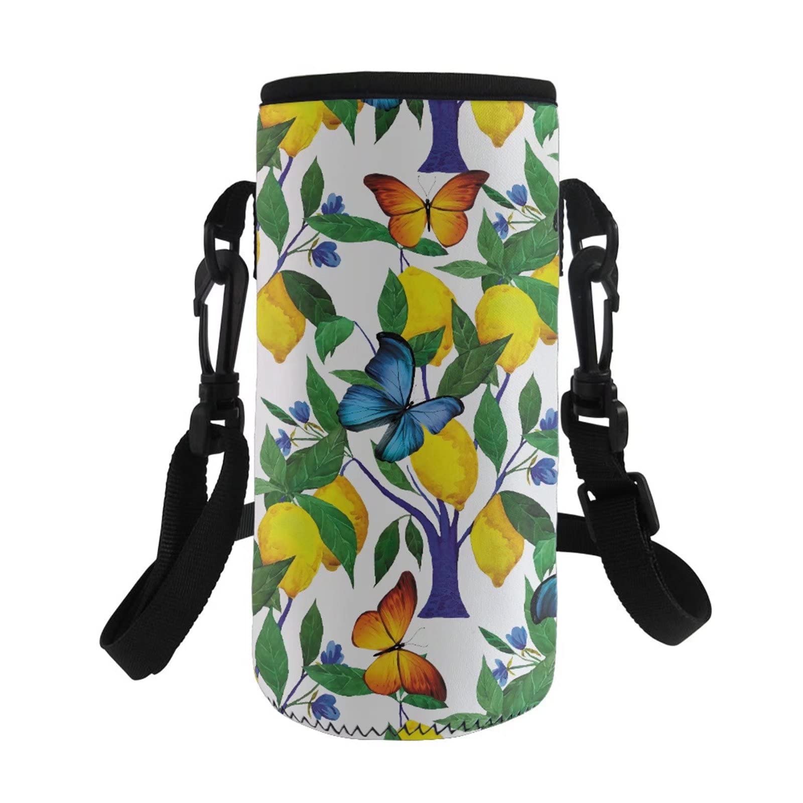 COEQINE Lemon Print Neoprene Water Bottle Carrier Holder Bag Case Pouch Cover with Adjustable Shoulder Strap for Kids Adult Hiking Walking for Stainless Steel/Glass/Plastic Bottles — image 1