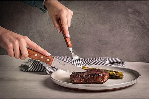 Miniatura 6 de Tramontina Juego de 4 cuchillos para carne jumbo de 5 pulgadas, cuchillo afilado con mango de madera, ‎camping, cocina, rústico, 22399079