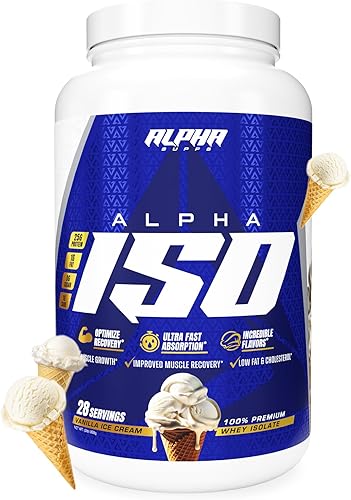 Alpha Supps ISO - Polvo aislado de proteína de suero de leche 100% bajo en carbohidratos, 0.88 onzas por porción, ayuda a apoyar el crecimiento