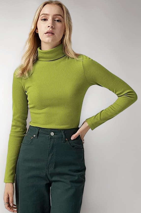 Womens Turtle Neck Full Sleeve Ribbed Top