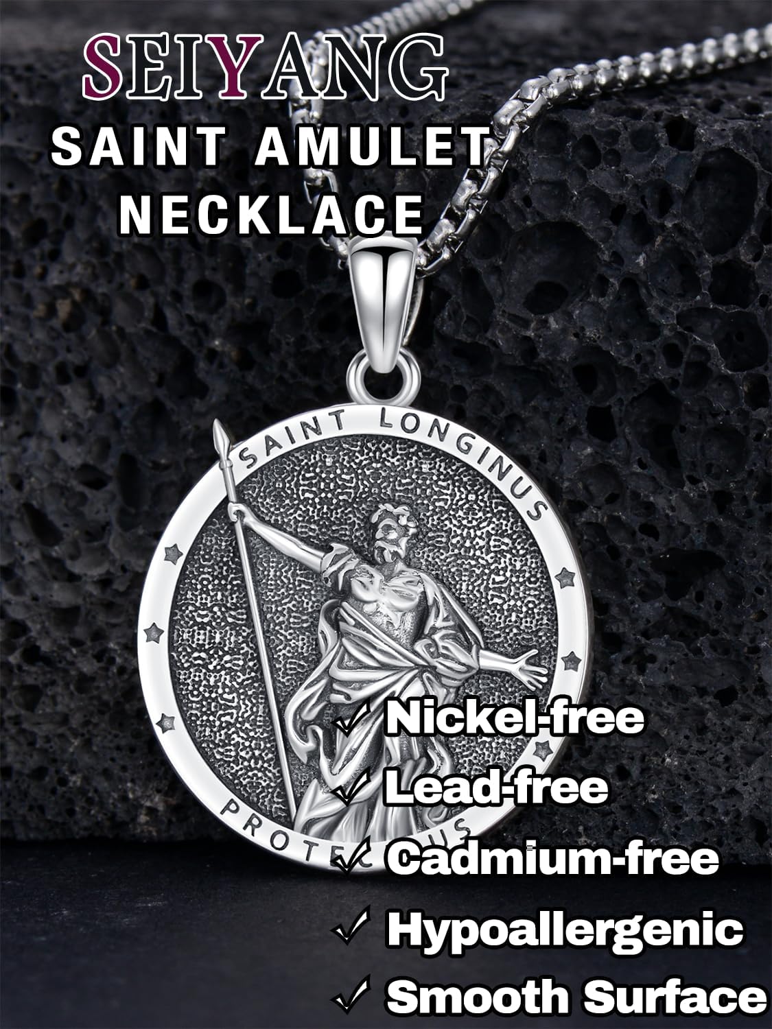Seiyang Saint Necklace 925 Sterling Silver Patron Amulet Medal Jewelry for Men Women (with Gift Box)