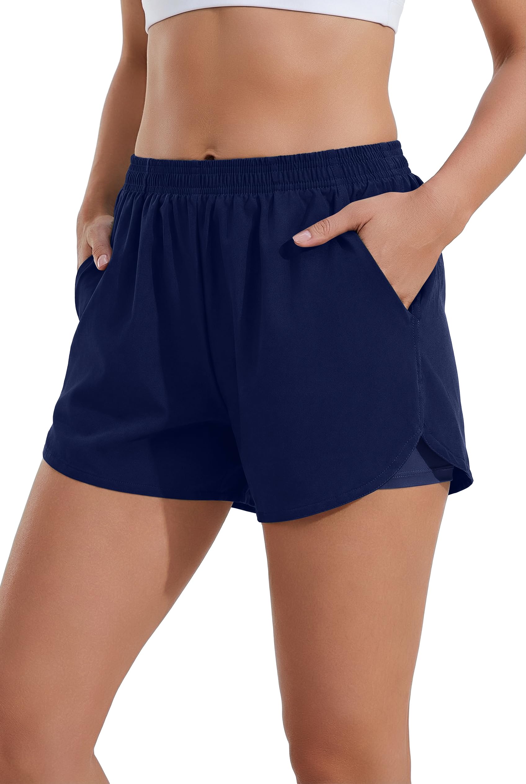 Ekouaer Damen Badeshorts Badehose Boxer Liner Hoch Taille Schwimmhose Boardshorts mit Taschen Sportshorts S-XXL