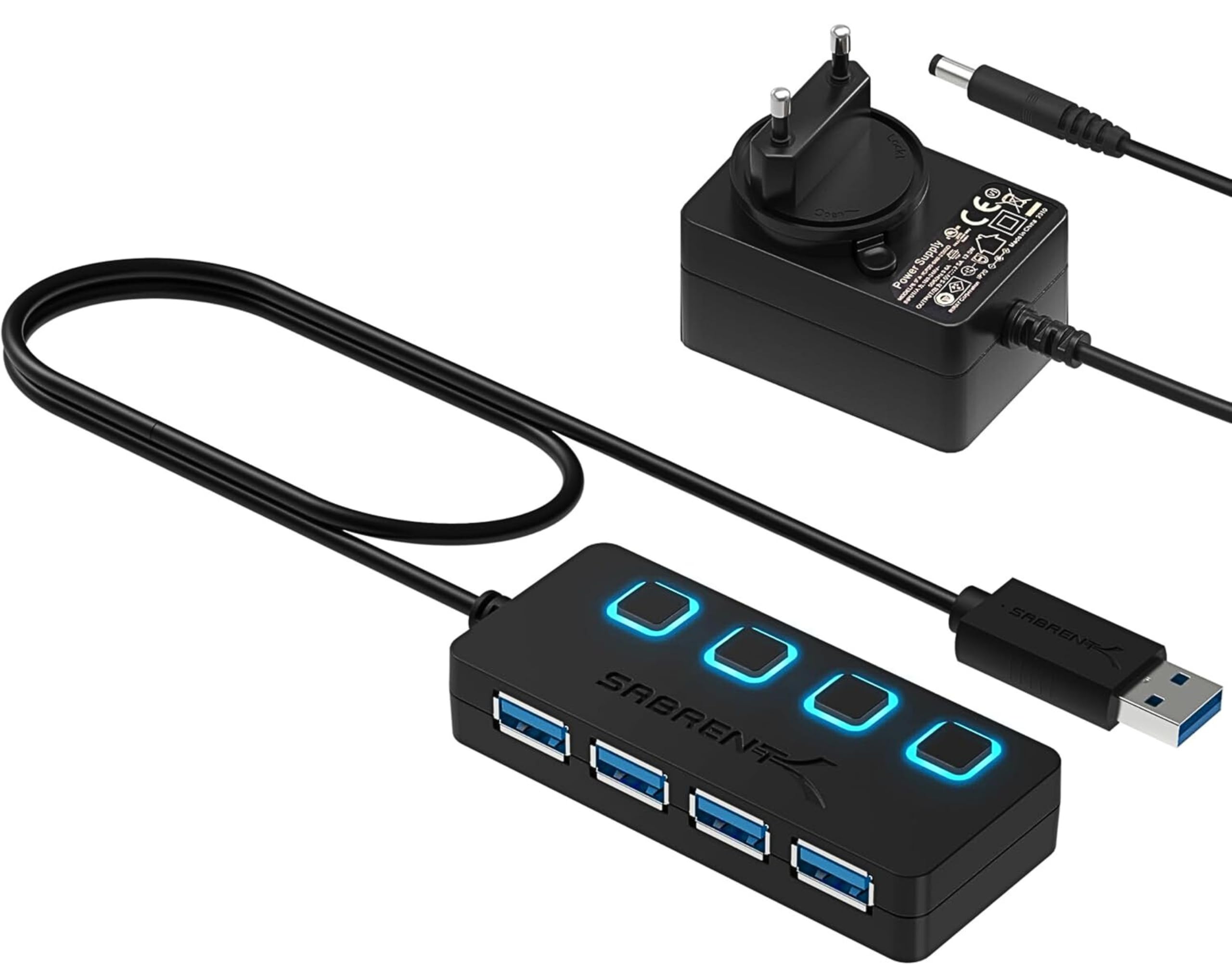 SABRENT Hub USB 3.0 Alimenté 4 Ports 5 Gbps avec Commutateurs et Voyants Individuels HB-UMP3