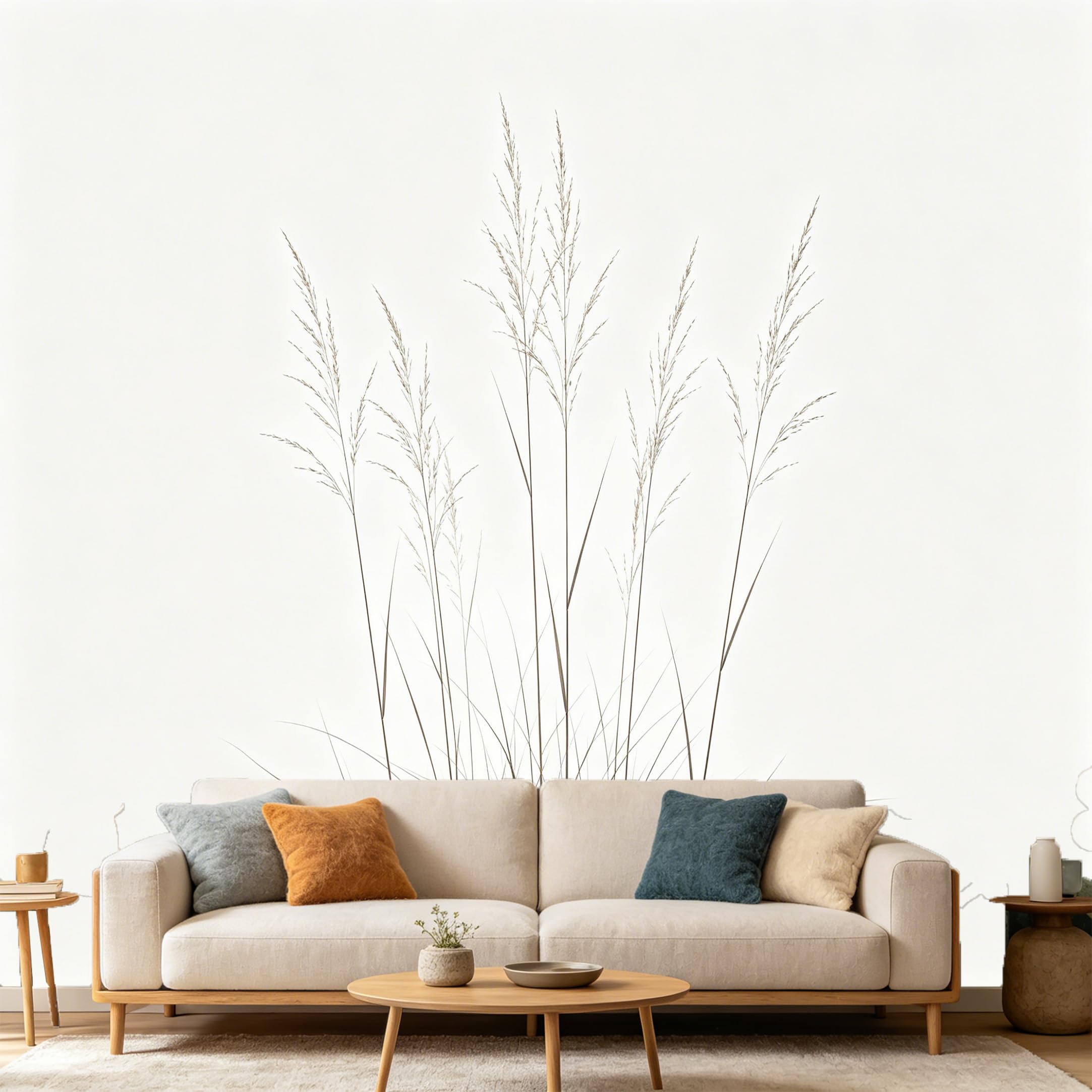 Custom Size Wall Mural Minimalist Neutral Botanical Reed Stalks Sketch SelfAdhesive Art Prints wall Fabric（No PVC） Removable Wallpaper Home Bedroom Decor