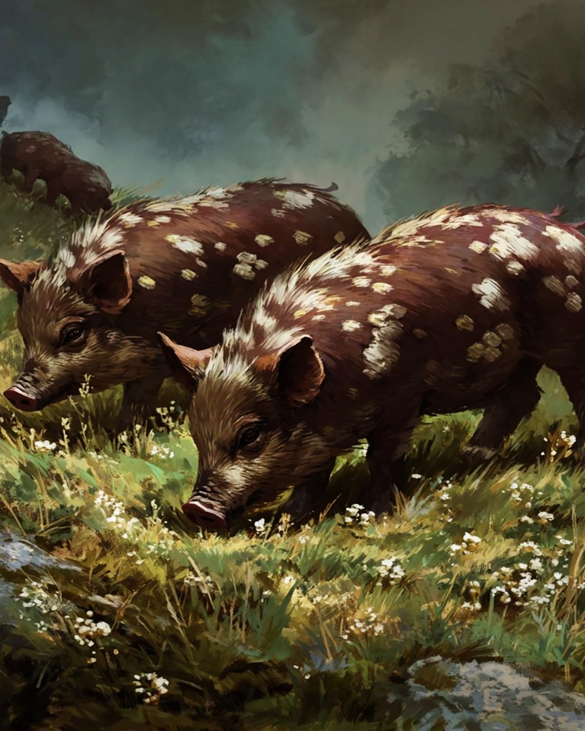Liubaishi Black Paint By Numbers Kit For Adults, 16X20 Inch, Spotted Wild Boars Foraging, Acrylic On Canvas, With 3 Brushes