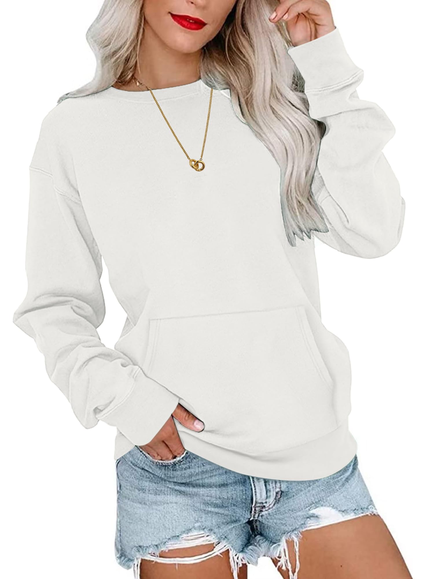 WNEEDU Señoras Sudaderas de Manga Larga Sudaderas Casual con Bolsillos