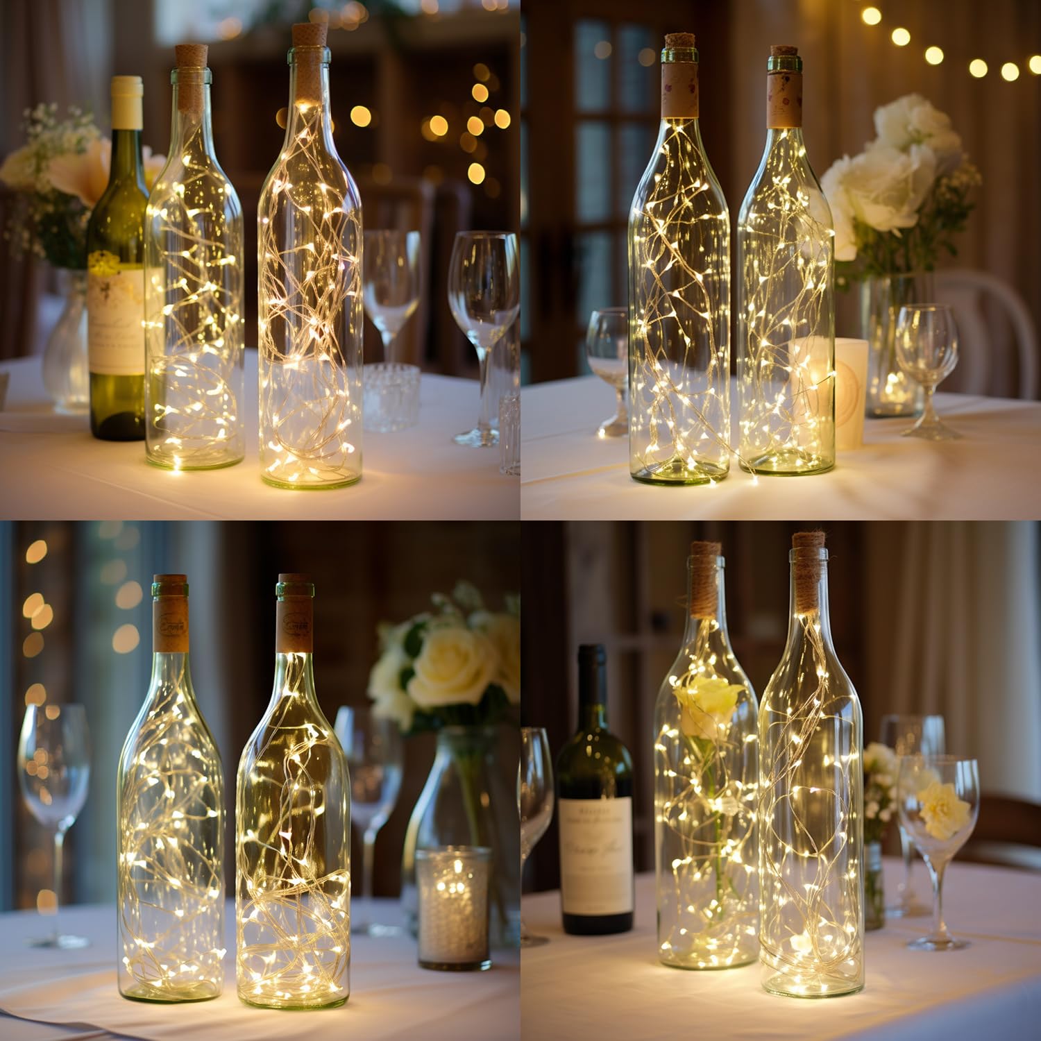 Lichterkette mit Korken, batteriebetriebene Weinflaschen-Lichter, 1 m, 20 LED-Lichterketten für Flaschen, Gläser, Handwerk, Hochzeit, Party, Tafelaufsätze, Tischdekoration, Silberdraht