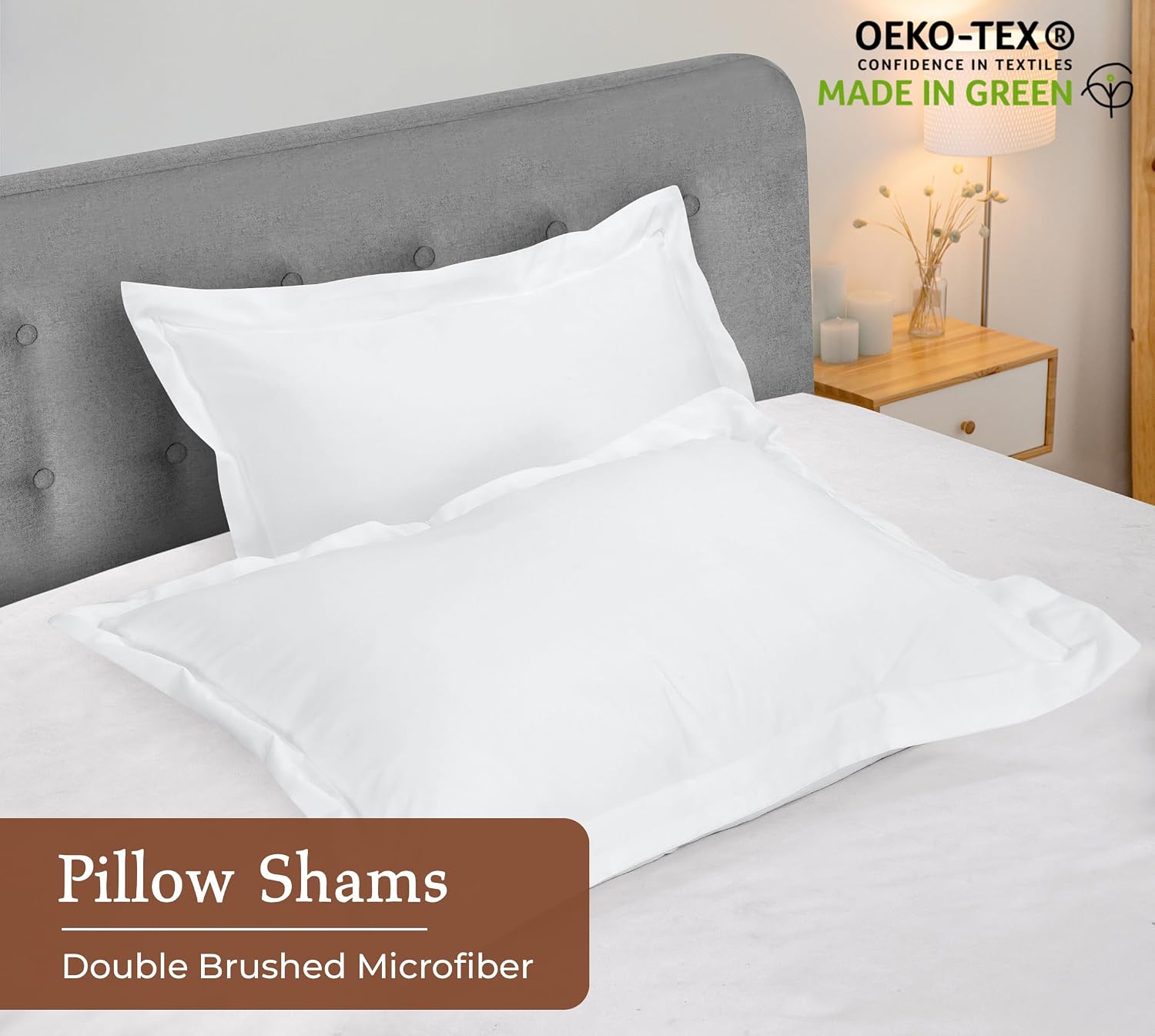 Royale Linens Pillow Shams 2 Pack Standard Size 20x26 Inch - Brushed Microfiber - Bed Pillow Shams, Wrinkle Resistant Super Soft and Cozy - Back Overlap Closure - Oxford Pillowcase (Standard, White)