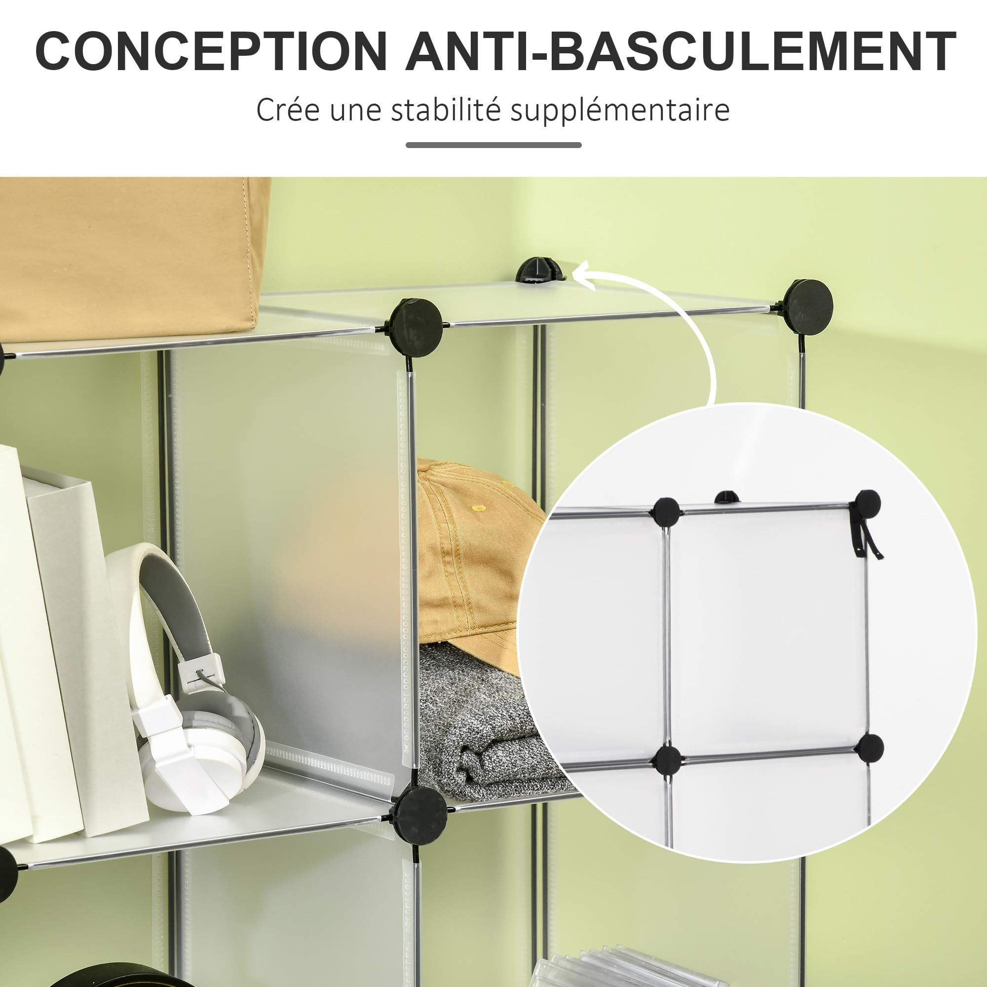 HOMCOM Meuble de Rangement modulable, 16 Cubes, étagère de Rangement en Plastique, Meuble à Chaussures, vêtements, Livres, Jouets, Meuble casier Rangement Cube, Blanc