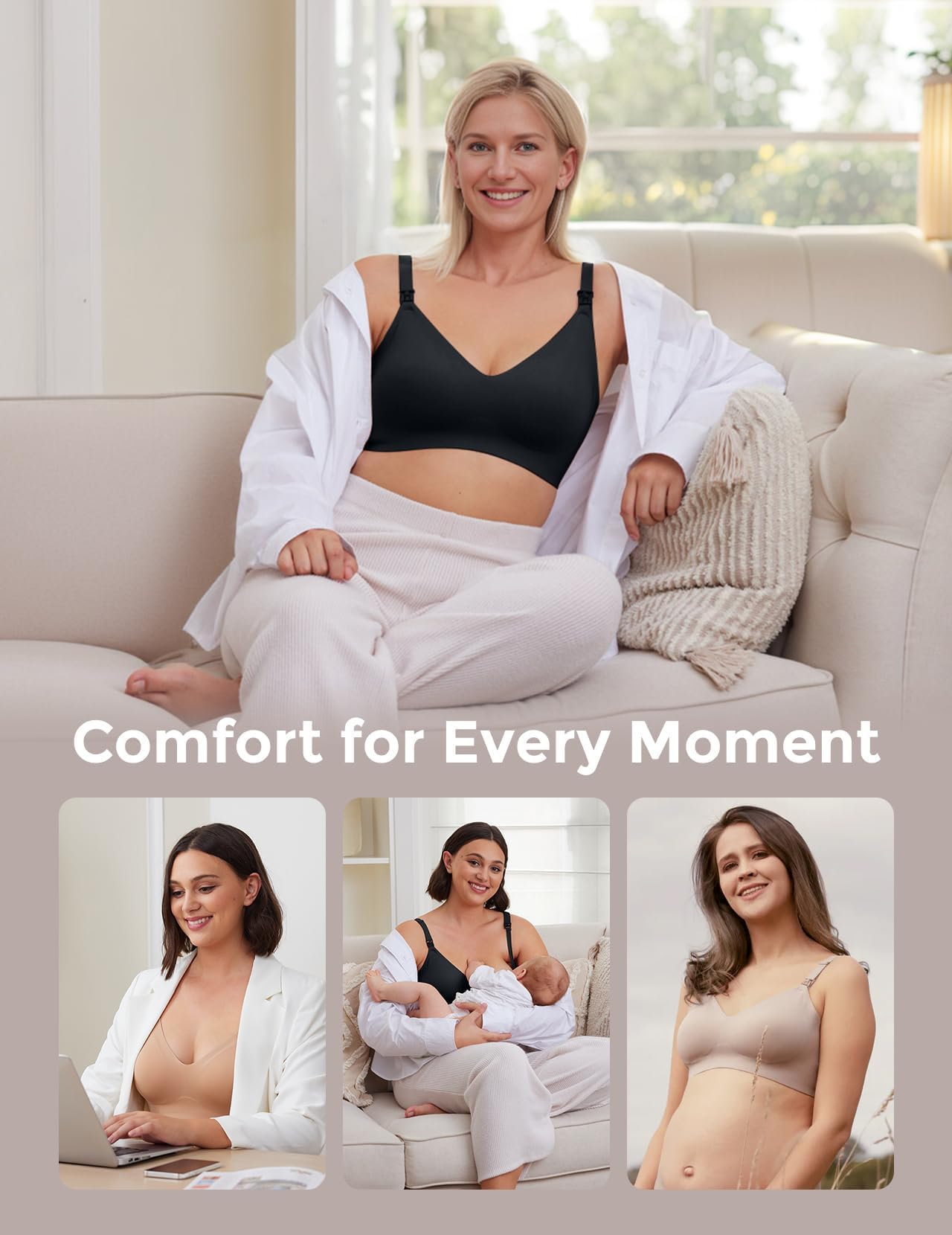 Momcozy Biustonosze do karmienia piersią YN21 bezszwowy ultra wygodny biustonosz ciążowy, naturalny kształt, biustonosz do spania w ciąży