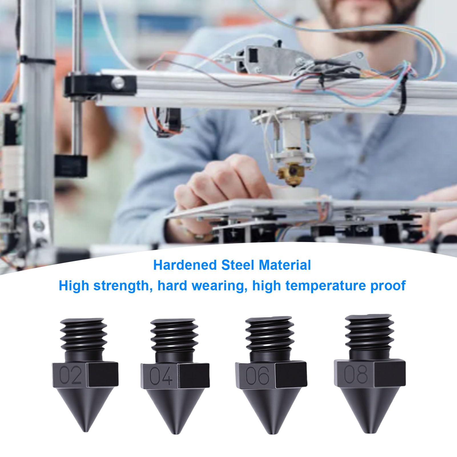 FTVOGUE Zestaw Dysz do Drukarki 3D ze Stali Hartowanej | 0,2 mm 0,4 mm 0,6 mm 0,8 mm, odporność na wysoką temperaturę, dla Raise3D serii N Pro2 Pro3 E2