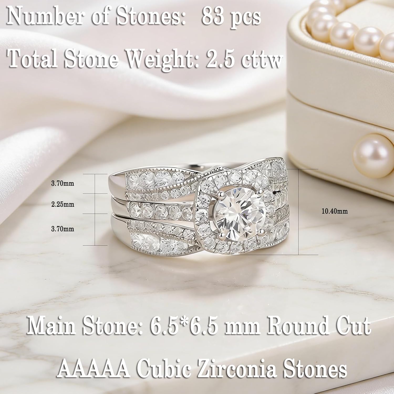 Newshe Jewellery Wedding Rings for Women Cubic Zirconia Engagement Bridal Band Set 925 Sterling Silver Promise Anniversary Enhancers and Wraps Round Size 5-12 - Image 3