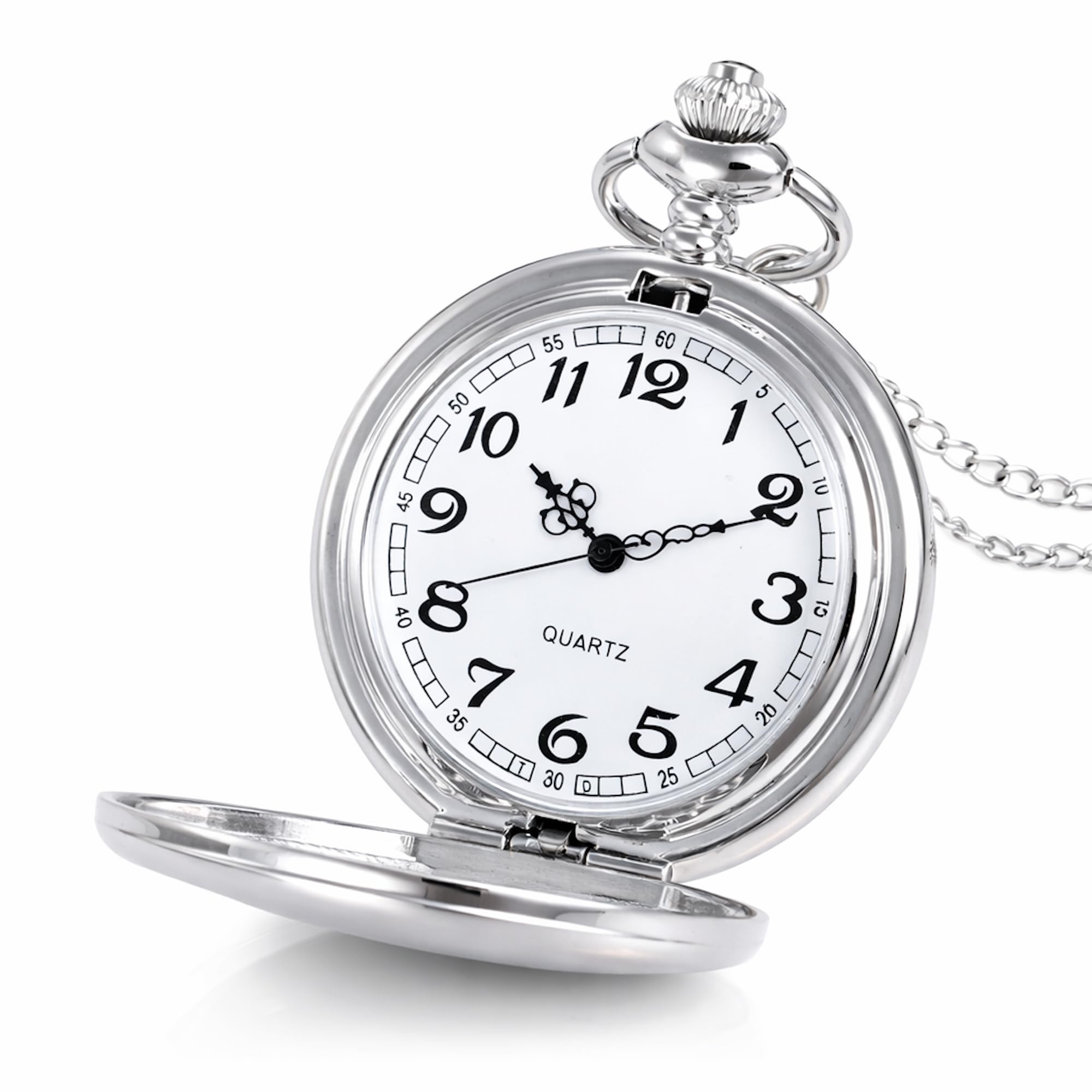 Taschenuhr Vintage – Glattes Gehäuse mit Innen-Gravur – Präzises Quarzwerk – Klassische Uhr mit 37cm Clip-Kette – Römische Zahlen – Retro Geschenk für Herren & Damen inkl. Etui