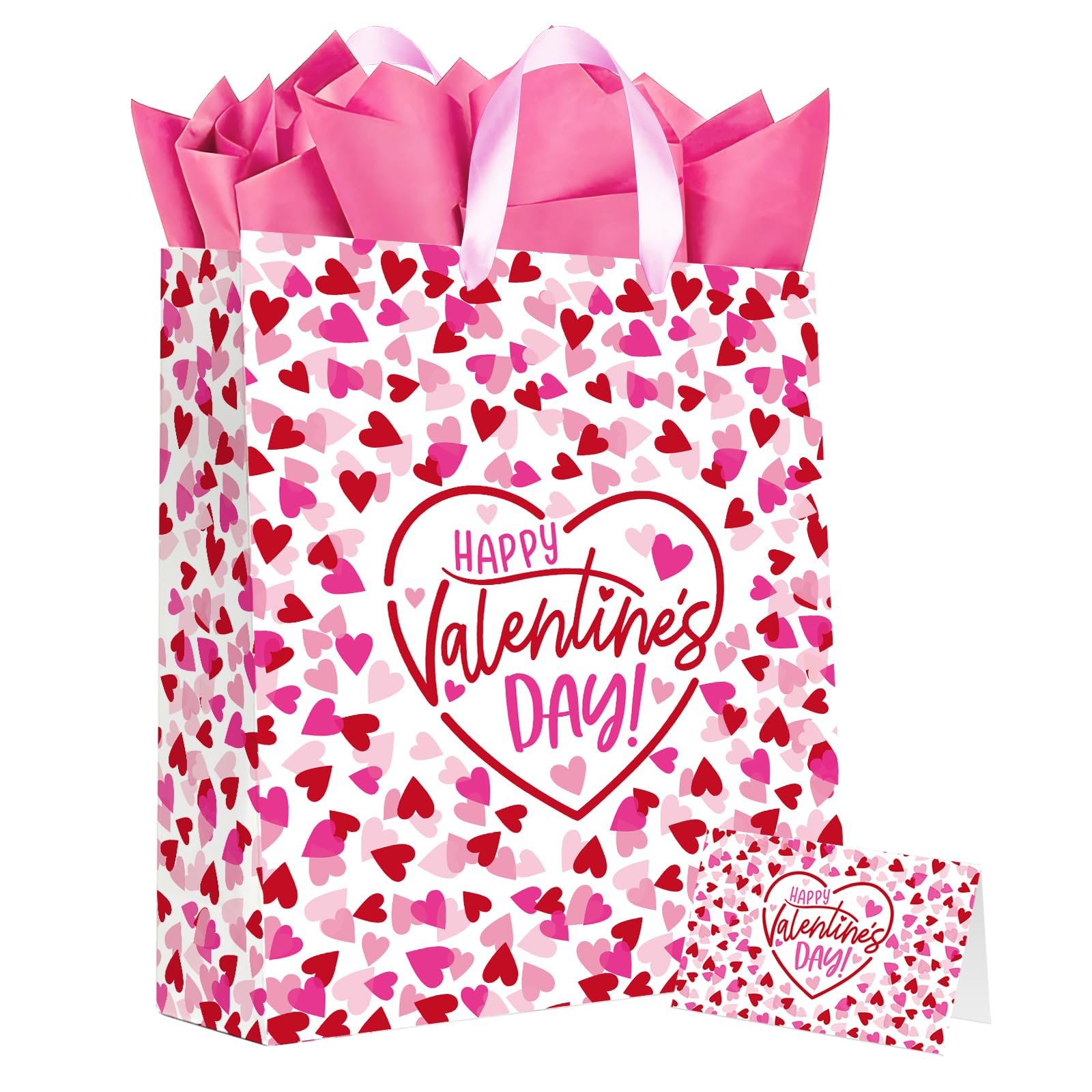 15" Valentines Gift Bags with Tissue Paper & Card - for Men, Women, Kids, Him, Her, Boyfriend, Girlfriend & Classroom Celebrations | Happy Valentine's Day