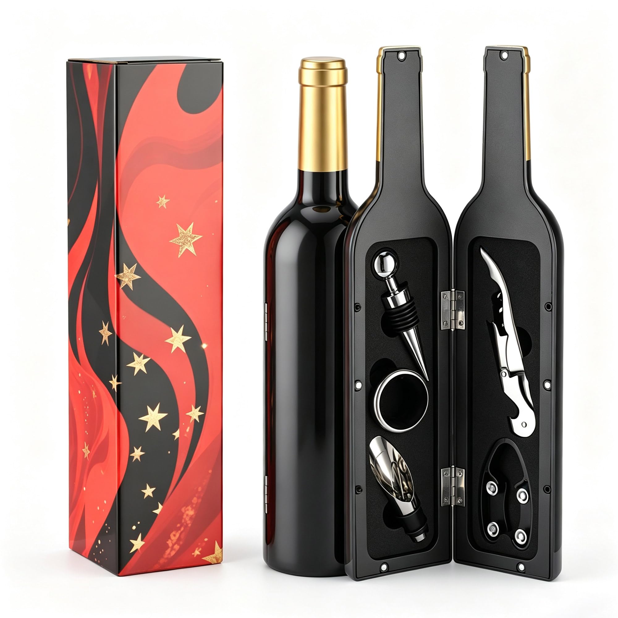 KINGROW Set regalo accessori vino oro con 5 strumenti in valigetta