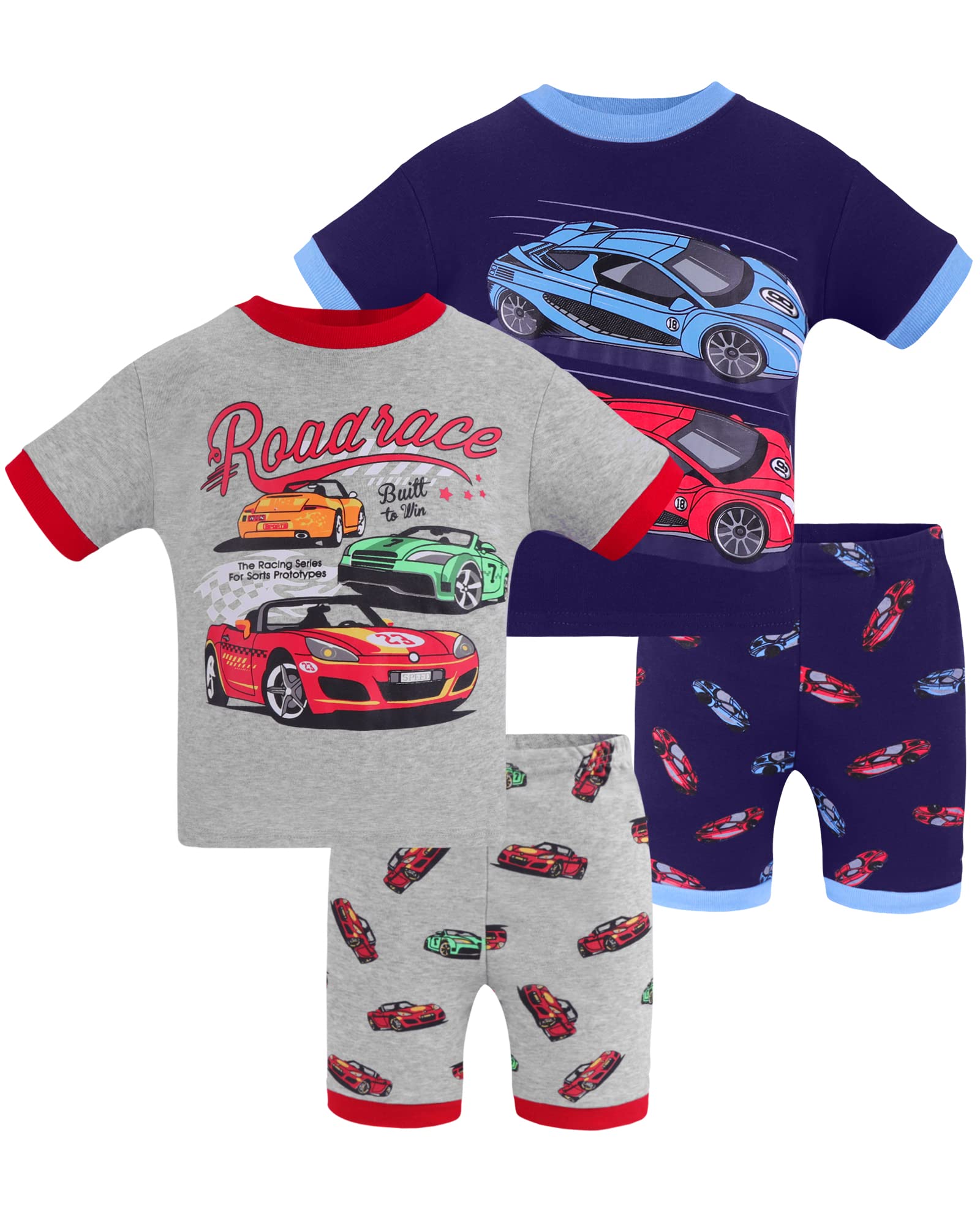 DAUGHTER QUEEN Boys Short Sleeve 4-Piece 100% Cotton Pajamas Size 18M–12Yrs | Soft, Breathable, Lightweight, Comfortable, Gentle on Skin, Tagless, Snug Fit