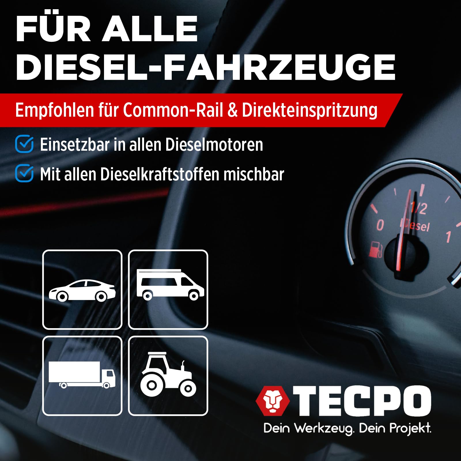 TECPO Diesel Injektor Reiniger, 12x 300ml Additiv -Einspritzdüsen Additiv mit Ester Solution Direct Injection Speed Cleaner